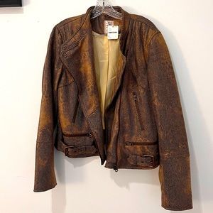 FREE PEOPLE LEATHER SNAKESKIN JACKET